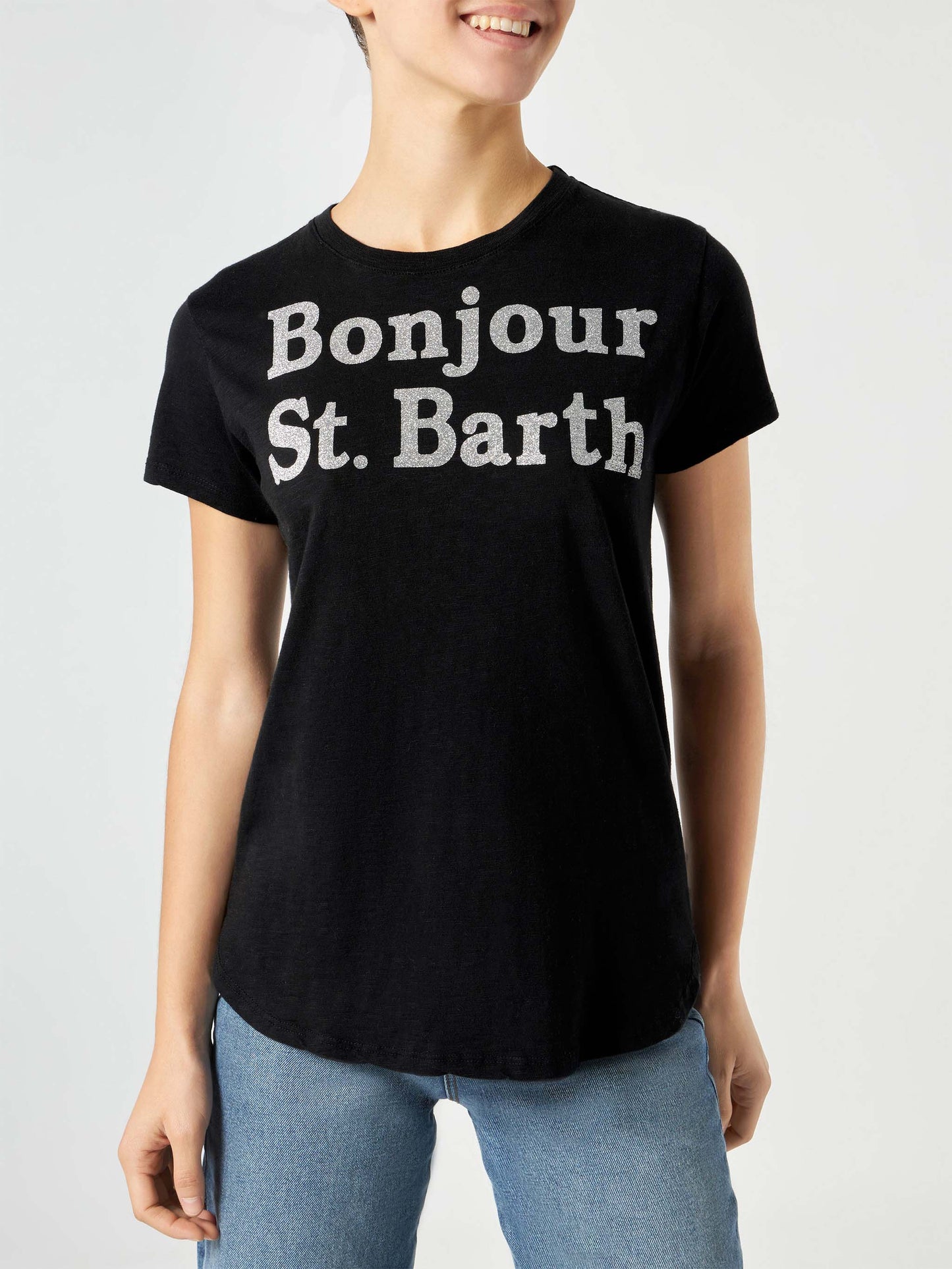 Woman t-shirt with Bonjour St. Barth lettering - MC2 Saint Barth