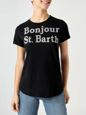 Woman t-shirt with Bonjour St. Barth lettering - MC2 Saint Barth