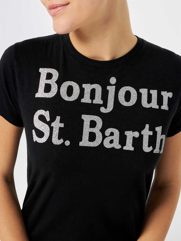 T-shirt da donna con scritta Bonjour St. Barth