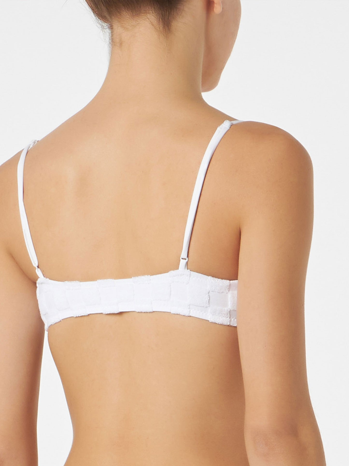 Woman white check terry bralette swimsuit
