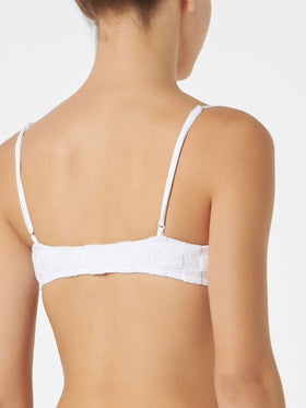 Woman white check terry bralette swimsuit